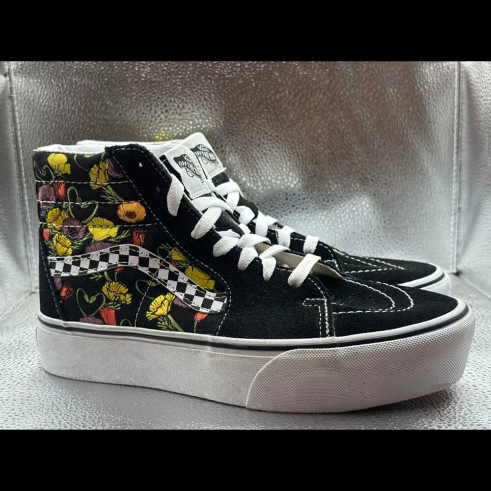 Size 6.5 -‎ Vans Sk8-Hi Platform Colorful Poppy Checkerboard Floral Skate Shoes